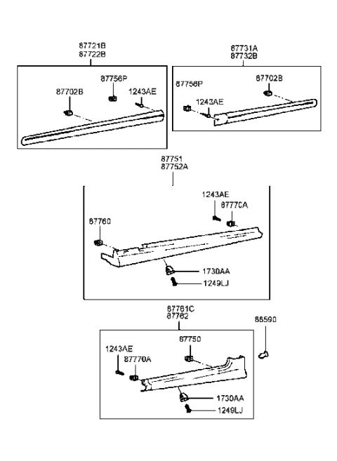 2000 Hyundai Sonata Clip-Side Sill Moulding Mounting Diagram for 87758-38000