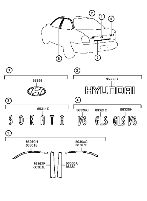 2000 Hyundai Sonata V6 Emblem Diagram for 86322-38000