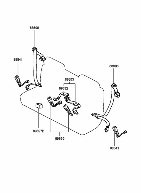 2000 Hyundai Sonata Center Seat Belt Assembly Diagram for 89810-38030-LT