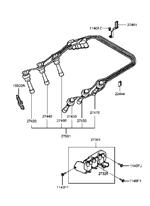 2000 Hyundai Sonata Spark Plug & Cable (I4) Diagram 2