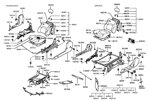 1998 Hyundai Sonata Front Left-Hand Seat Back Covering Assembly Diagram for 88370-38500-GBN