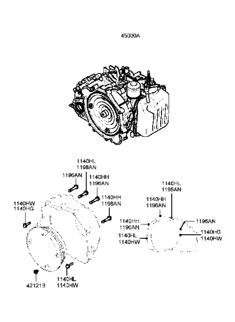 1999 Hyundai Sonata Ata & Torque Converter Assembly Diagram for 45000-39180