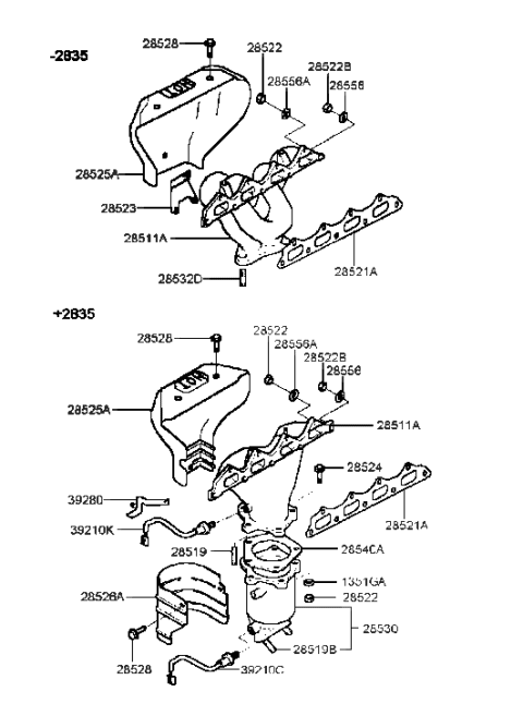 1999 Hyundai Sonata Exhaust Manifold Diagram for 28511-38202