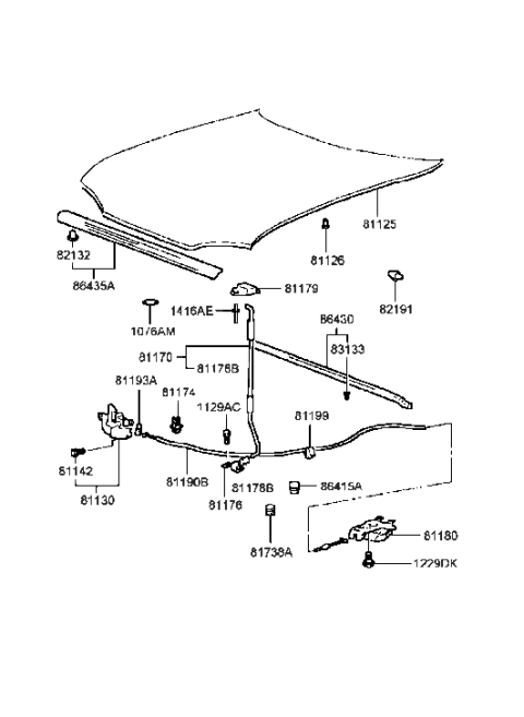 1999 Hyundai Sonata Cable Assembly-Hood Latch Release Diagram for 81190-38010