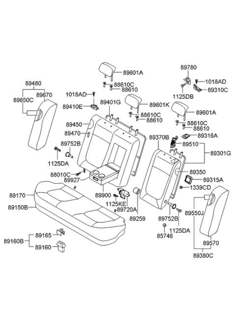 2005 Hyundai Sonata Rear Right-Hand Seat Back Covering Assembly Diagram for 89670-0A200-FZN