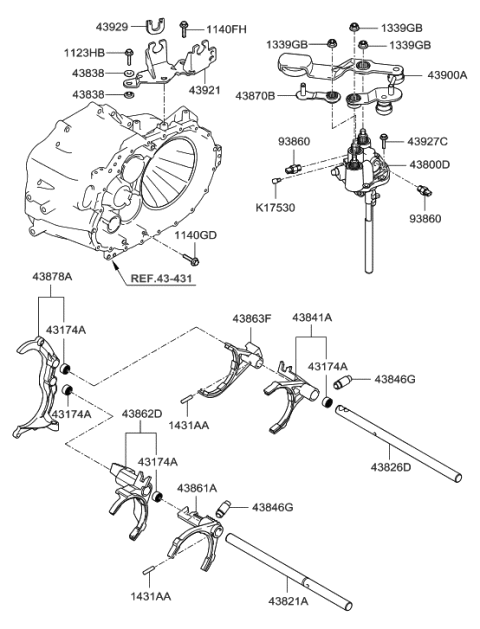 2005 Hyundai Sonata Bracket-Shift Control Cable Diagram for 43921-24301