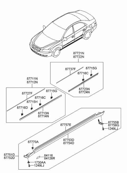 2005 Hyundai Sonata Body Side Moulding Diagram