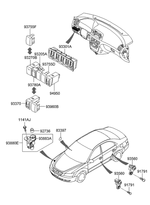 2006 Hyundai Sonata Switch Assembly-Door Diagram for 93560-3L000