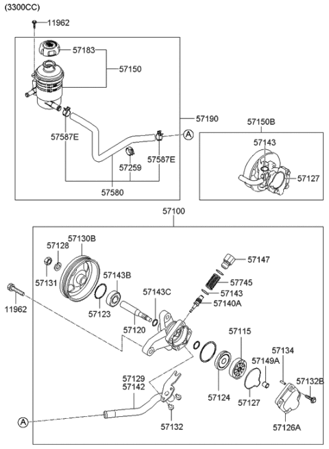 2005 Hyundai Sonata Pump Assembly-Power Steering Oil Diagram for 57100-3K100