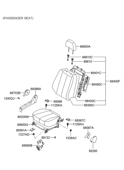 2005 Hyundai Sonata Front Passenger Side Seat Back Covering Diagram for 8846A-0A500-FZL