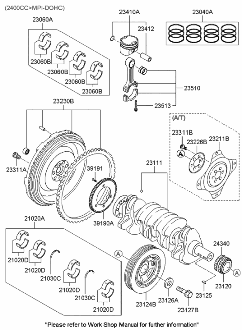 2006 Hyundai Sonata Piston & Pin Assembly Diagram for 23041-3C113