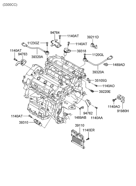 2005 Hyundai Sonata Engine Control Module Unit Diagram for 39110-25110