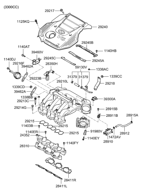 2006 Hyundai Sonata Clip-Vacuum Hose Diagram for 28915-3C000