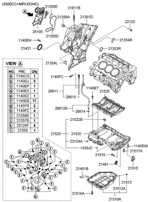 2006 Hyundai Sonata Oil Level Gauge Rod Assembly Diagram for 26611-25001