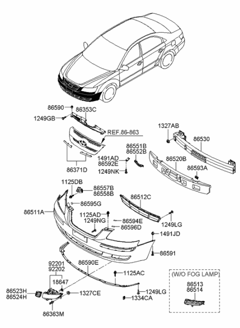 2005 Hyundai Sonata Front Driver Side Fog Light Assembly Diagram for 92201-3K000