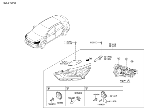 2020 Hyundai Ioniq Front Turn Signal Lamp Holder Assembly Diagram for 92166-G2050