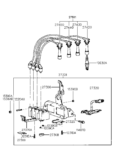 1998 Hyundai Tiburon Spark Plug & Cable (Beta Engine) Diagram