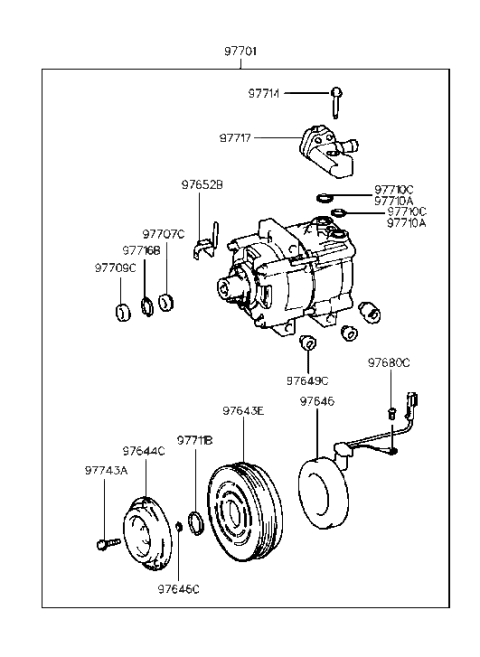 1999 Hyundai Tiburon Reman A/C Compressor Diagram for 97701-27000-RM