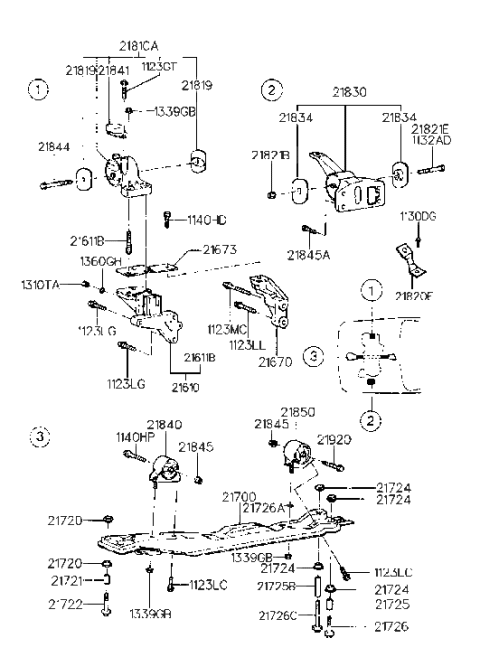 2000 Hyundai Tiburon Engine & Transaxle Mounting Diagram