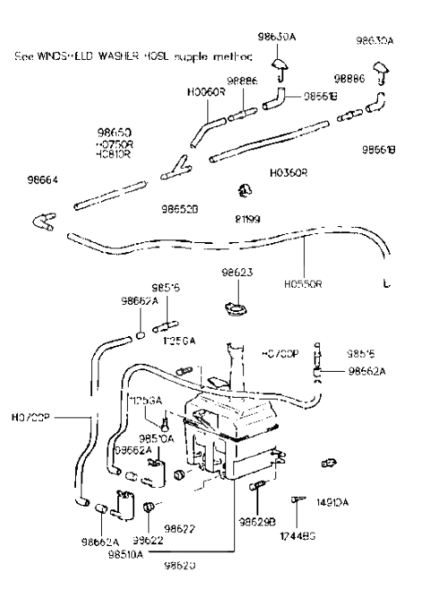 1997 Hyundai Tiburon Windshield Washer Reservoir Assembly Diagram for 98620-27000