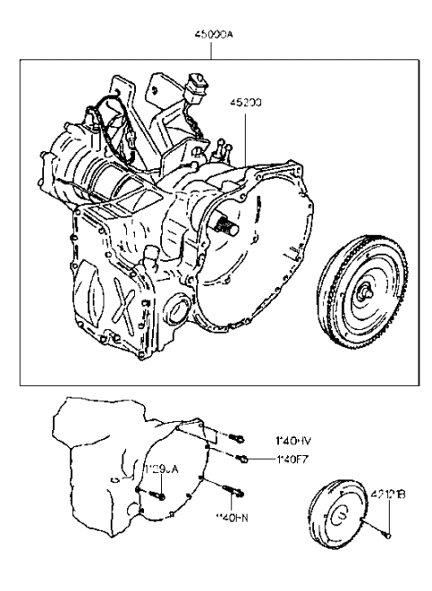 2001 Hyundai Tiburon Ata & Torque Converter Assembly Diagram for 45000-28820