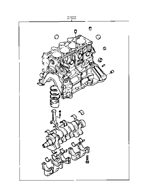 1996 Hyundai Tiburon Engine Assembly-Short Diagram for 21102-23B00