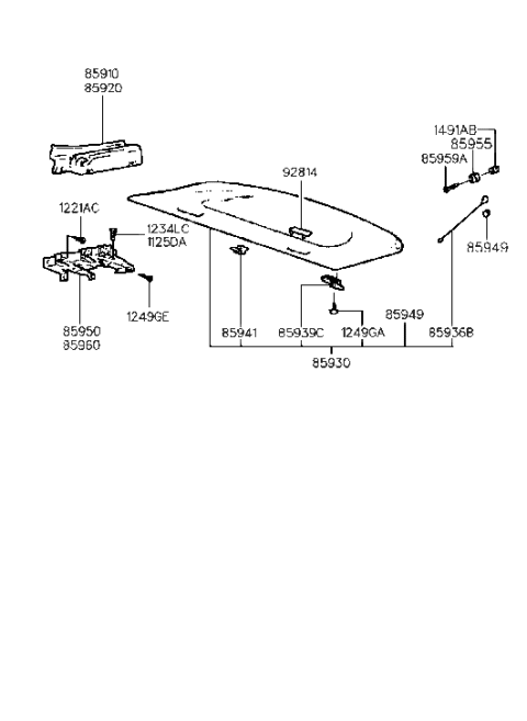 1999 Hyundai Tiburon Screw-Covering Shelf Hanger Diagram for 85959-27000