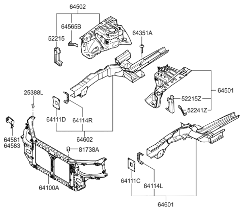 2008 Hyundai Azera Fender Apron & Radiator Support Panel Diagram