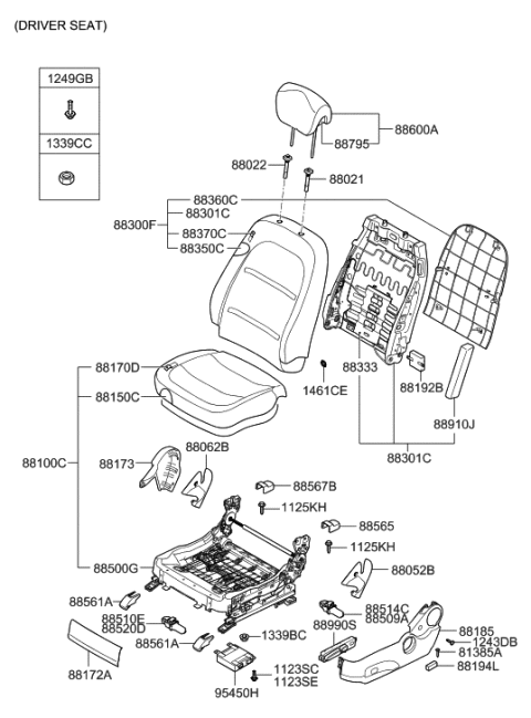 2008 Hyundai Azera Front Driver Side Seat Cushion Covering Diagram for 88180-3L600-A9Q