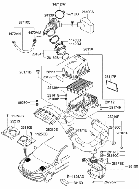 2007 Hyundai Azera Sensor Assembly-Air Flow Diagram for 28164-3C200