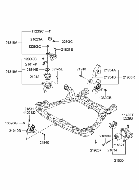 2007 Hyundai Azera Engine Mounting Support Bracket Diagram for 21815-3L970