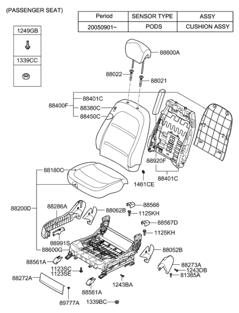2009 Hyundai Azera Front Driver Side Seat Back Covering Diagram for 88480-3L400-AEW