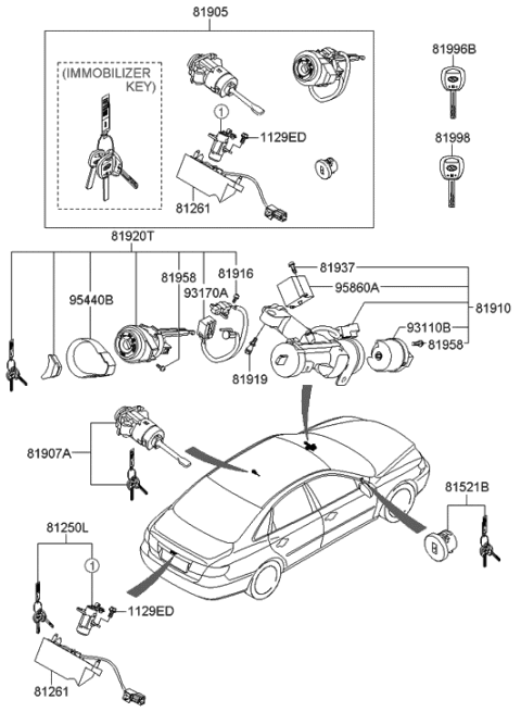 2007 Hyundai Azera Key & Cylinder Set Diagram