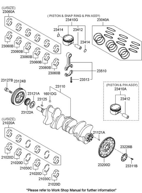 2008 Hyundai Azera Piston & Pin Assembly Diagram for 23041-3C951