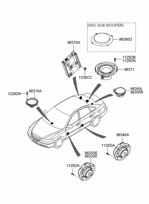 2009 Hyundai Azera Crash Pad Speaker Assembly Diagram for 96320-3L300
