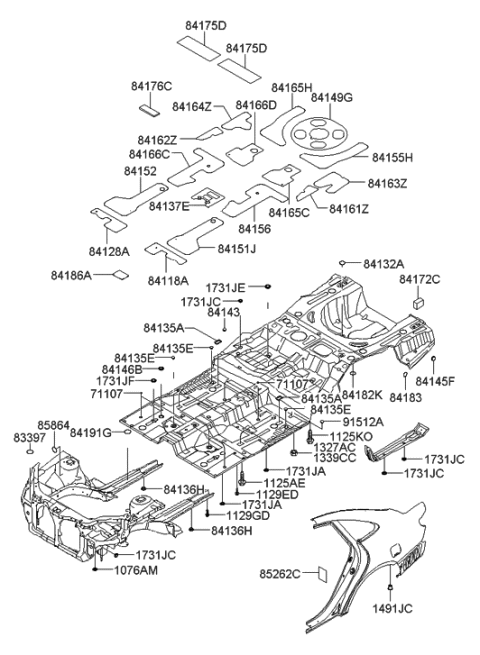 2008 Hyundai Azera Pad-Antivibration Quarter Outer Diagram for 84175-23000