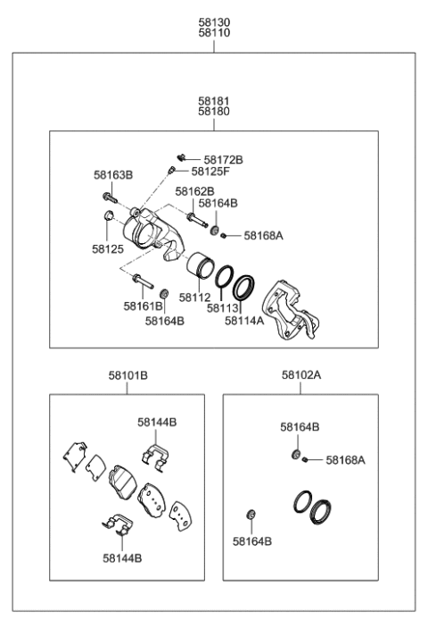 2008 Hyundai Azera Car Care Front Disc Brak Pad Kit Diagram for S5810-13LA1-0NA