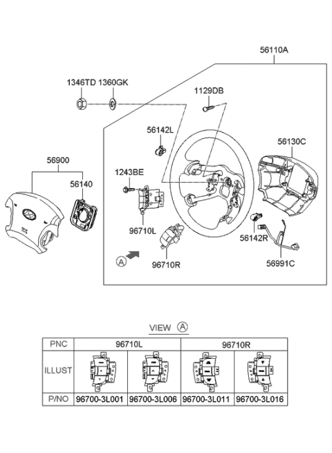 2006 Hyundai Azera Steering Remote Control Switch Assembly, Right Diagram for 96700-3L011-A9