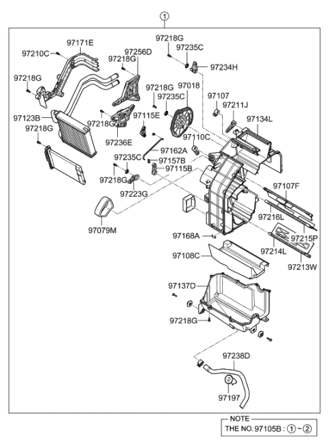 2007 Hyundai Azera Heater & Evaporator Assembly Diagram for 97100-3L201