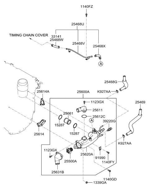 2006 Hyundai Azera Fitting-Water Outlet Diagram for 25611-3C200