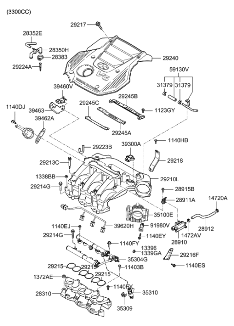 2007 Hyundai Azera Engine Cover Assembly Diagram for 29240-3C270