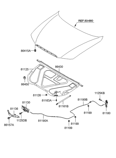 2010 Hyundai Azera Handle Assembly-Hood Latch Release Diagram for 81180-3L000-A9