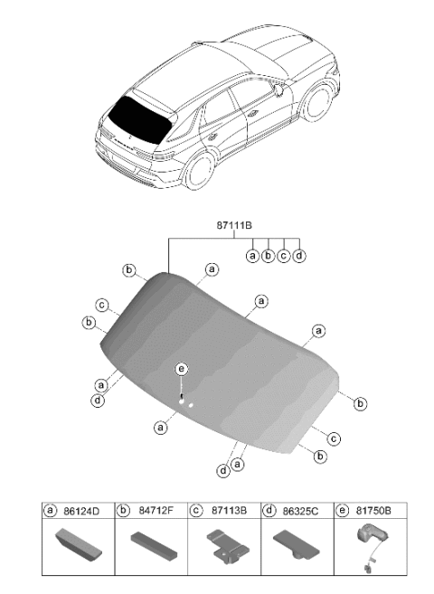 2023 Hyundai Genesis Electrified GV70 Rear Window Glass & Moulding Diagram