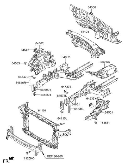 2013 Hyundai Santa Fe Fender Apron & Radiator Support Panel Diagram