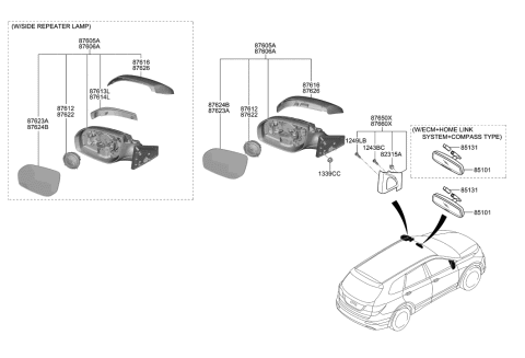 2013 Hyundai Santa Fe Mirror Assembly-Outside Rear View,LH Diagram for 87610-B8031