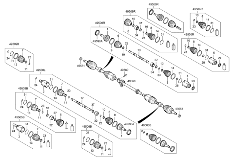 2014 Hyundai Santa Fe Bearing Bracket & Shaft Assembly Diagram for 49560-C5400