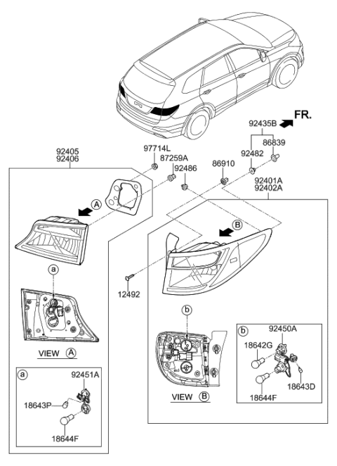 2013 Hyundai Santa Fe Lamp Holder And Wiring, Interior, Rear Diagram for 92490-B8050