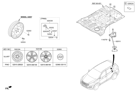2013 Hyundai Santa Fe Inch Wheel Dent Diagram for 52910-B8185