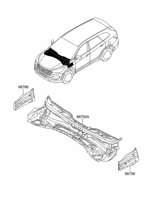 2013 Hyundai Santa Fe Panel Assembly-Cowl Complete Diagram for 66700-B8000