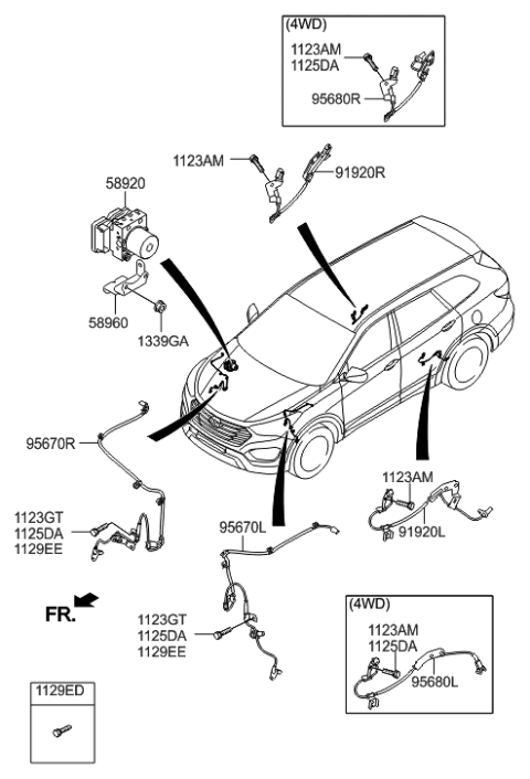 2014 Hyundai Santa Fe Sensor Assembly-Abs Real Wheel ,LH Diagram for 95680-B8000